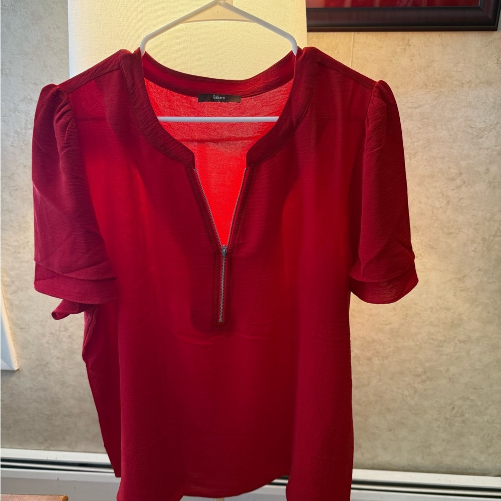 Chic Red Blouse with Zip Detail